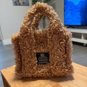 Urban Outfitters BDG Serena Teddy Fleece Mini Tote Bag - Tan Brown